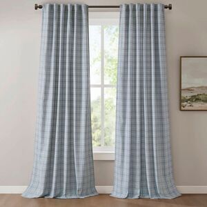 Open Box - Regency Heights - Fleece Lining Plaid Weave Window Curtai Blue